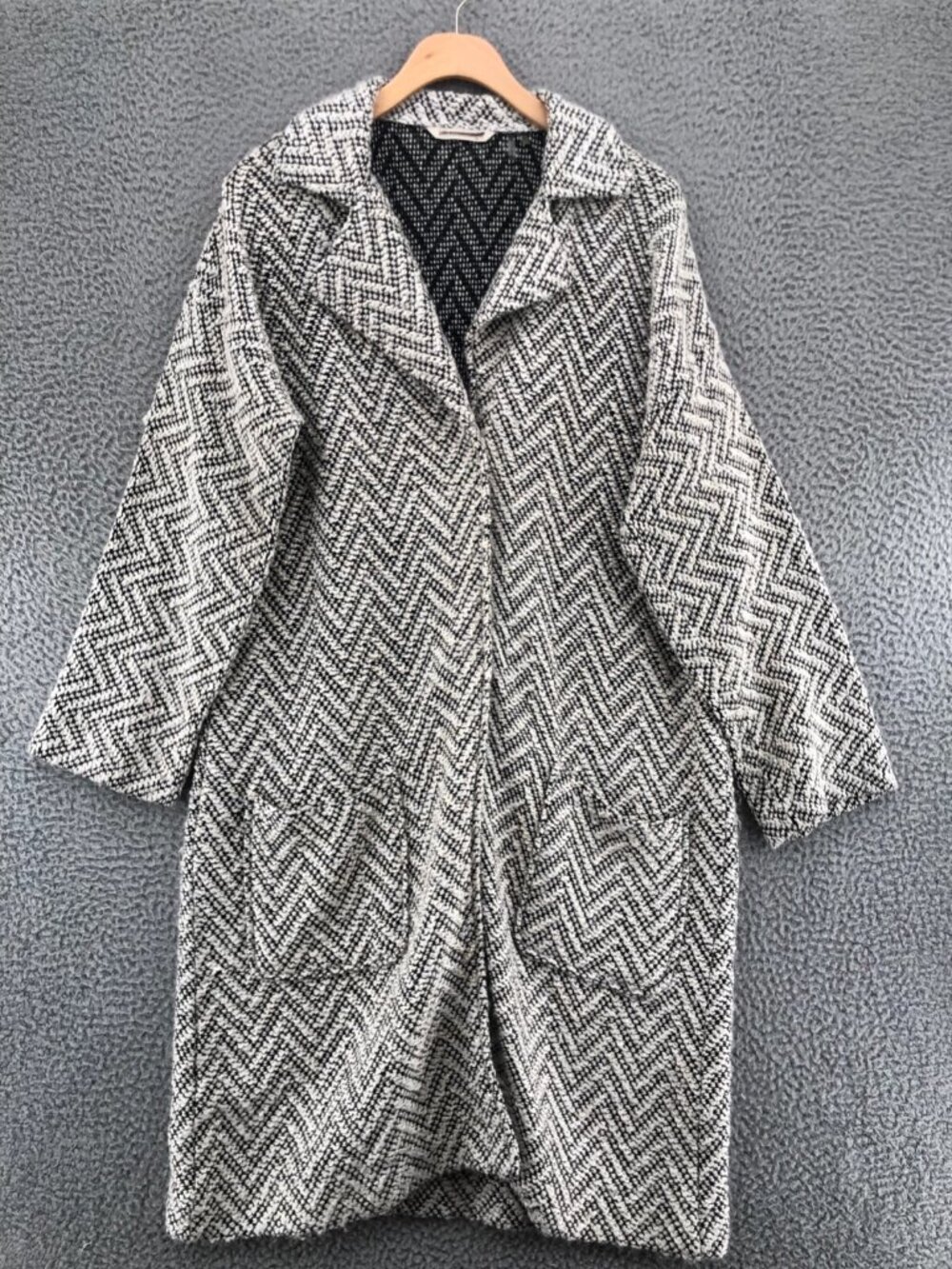 Soft Surroundings Sweater Women Medium Gray Chevron Cardigan Notch Lapel Duster*